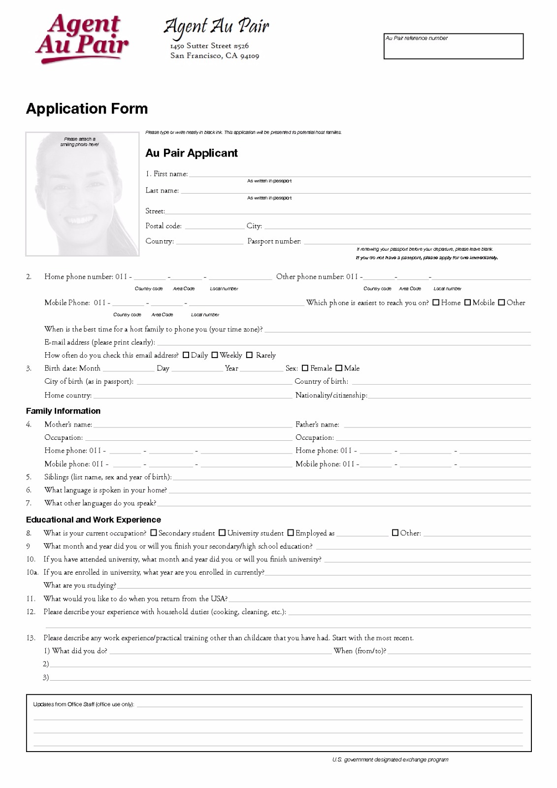 Application for Au Pair Academy